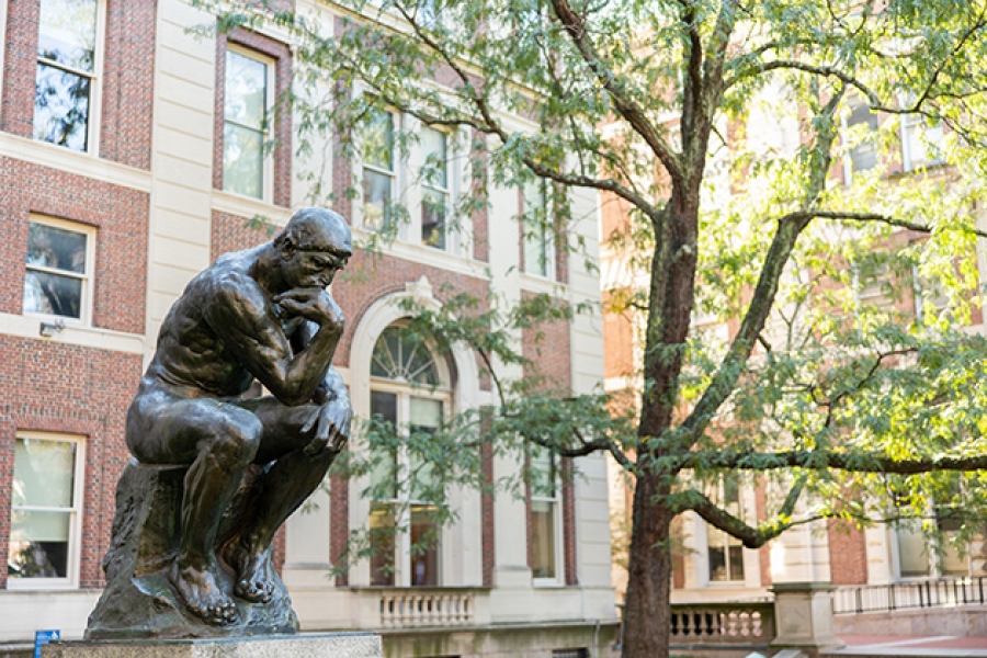The Thinker statue on the lawn in front of Philosophy Hall