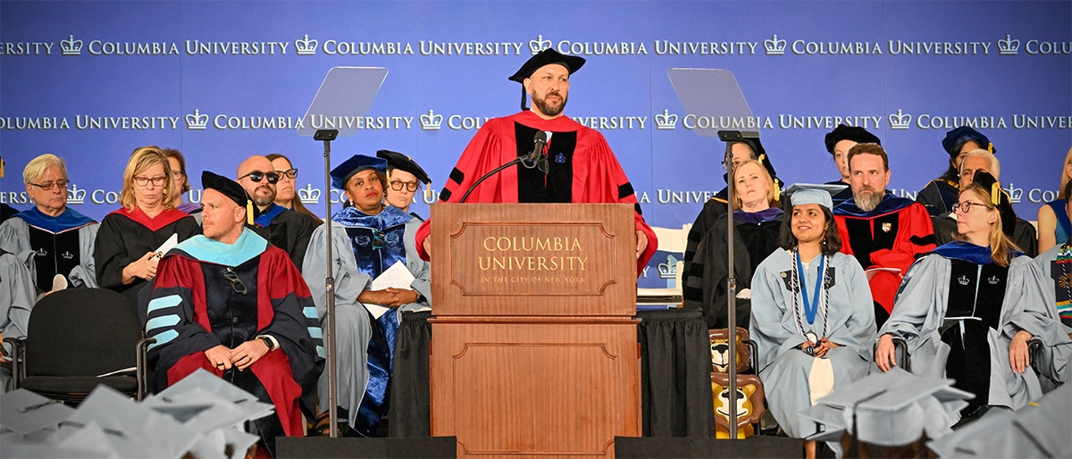 Dean Josef Sorett delivers remarks at Columbia College Class Day 2024