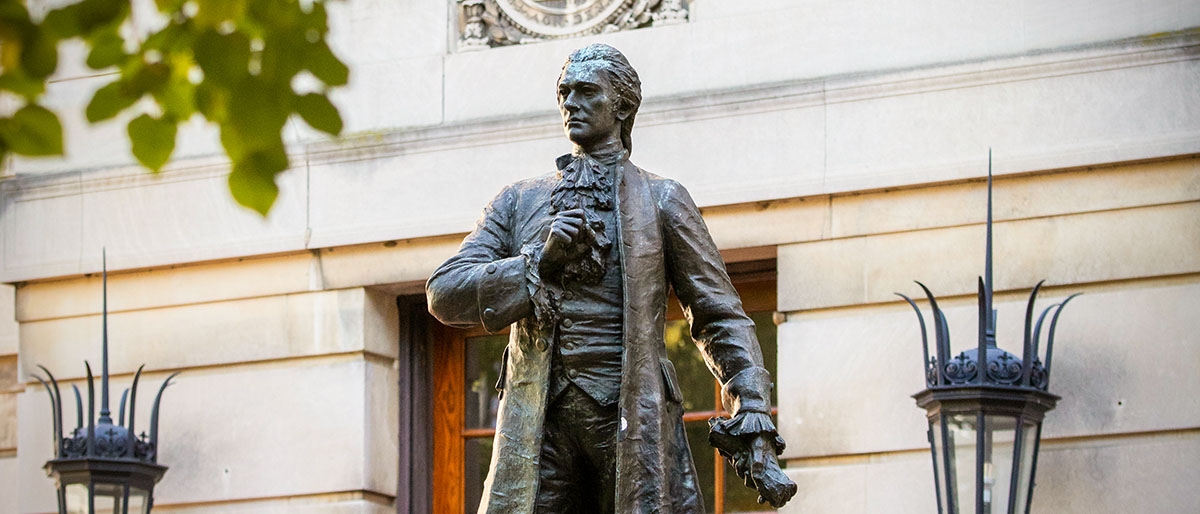 Statue of Alexander Hamilton outside Hamilton Hall